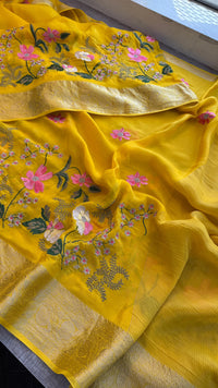 Pure Crepe Silk Banarasi Saree with Multi-Thread Embroidery