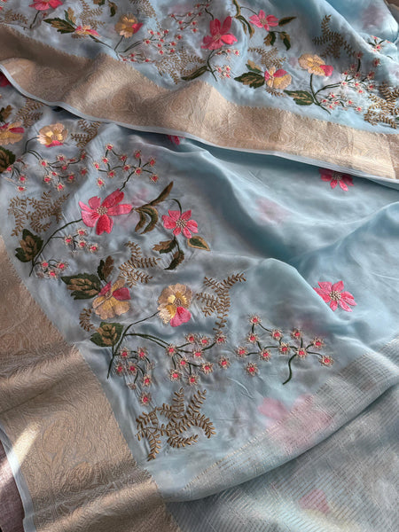 Pure Crepe Silk Banarasi Saree with Multi-Thread Embroidery