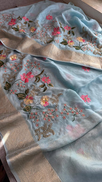 Pure Crepe Silk Banarasi Saree with Multi-Thread Embroidery