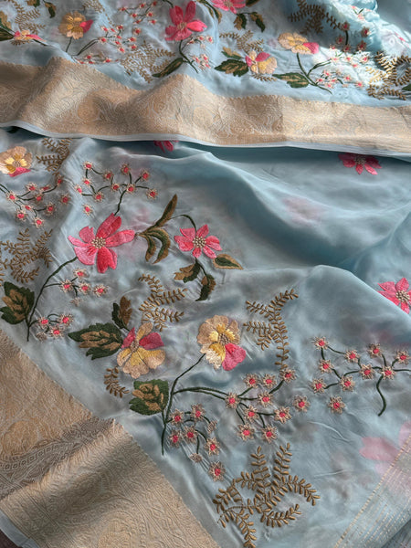 Pure Crepe Silk Banarasi Saree with Multi-Thread Embroidery