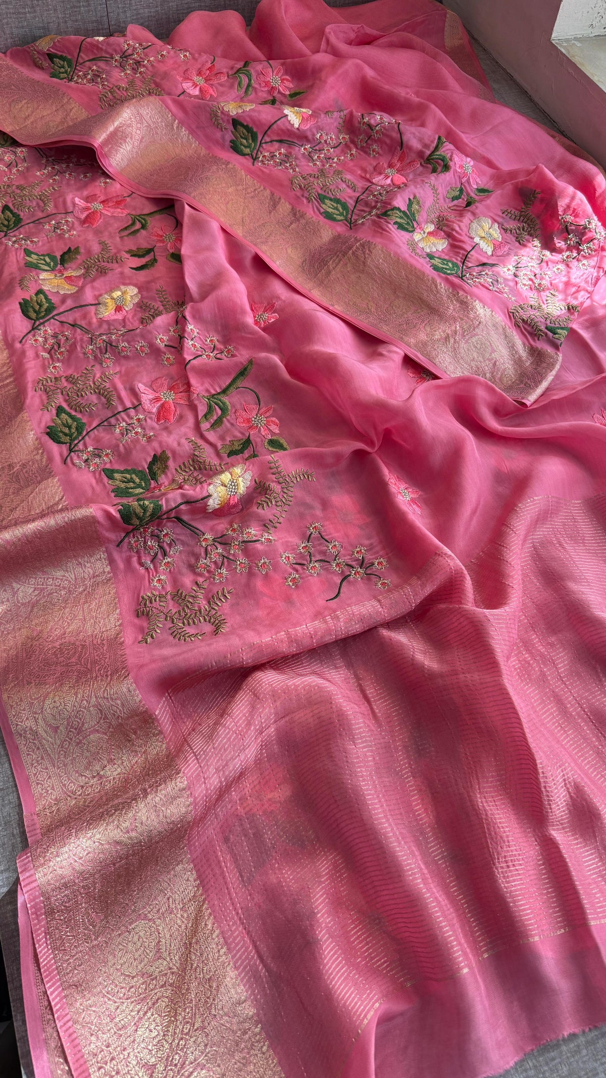 Pure Crepe Silk Banarasi Saree with Multi-Thread Embroidery