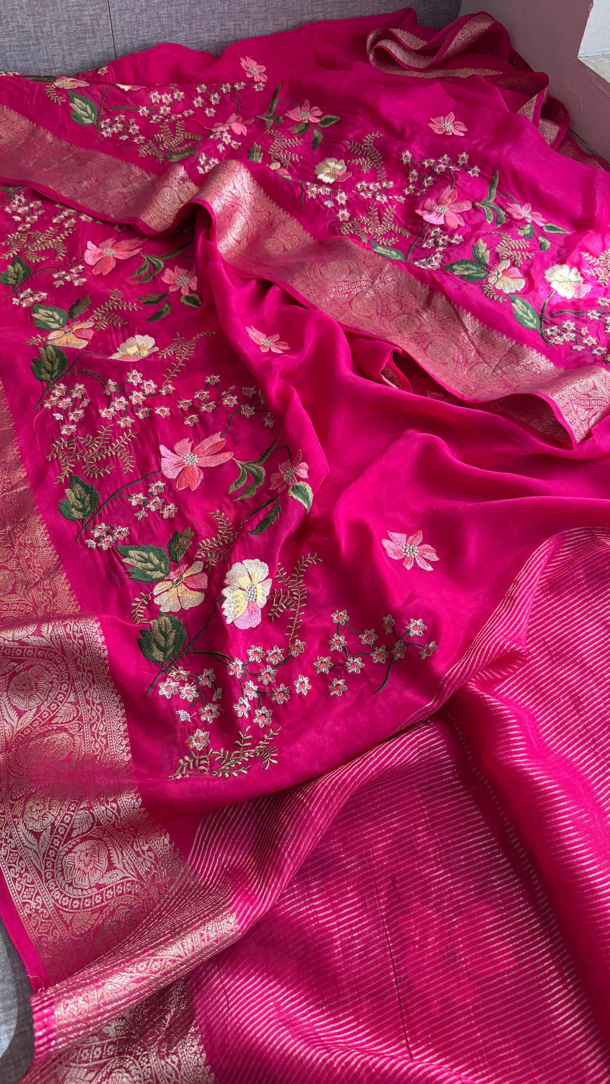 Pure Crepe Silk Banarasi Saree with Multi-Thread Embroidery