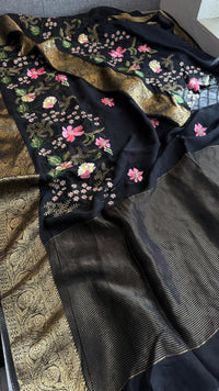 Pure Crepe Silk Banarasi Saree with Multi-Thread Embroidery