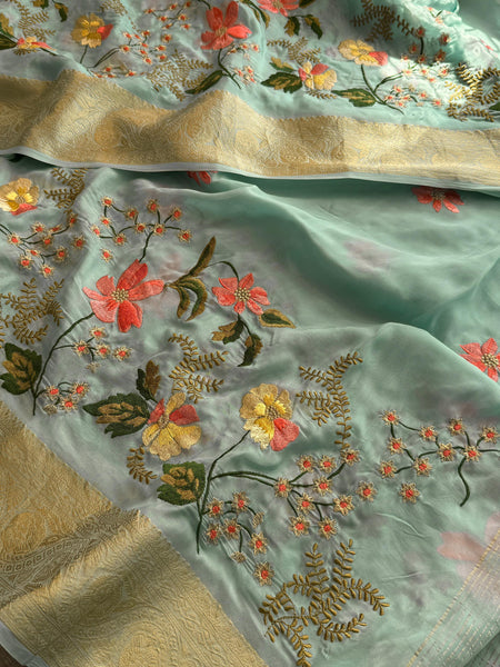 Pure Crepe Silk Banarasi Saree with Multi-Thread Embroidery