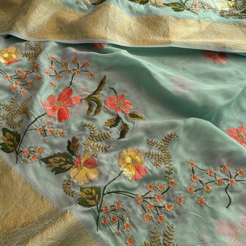 Pure Crepe Silk Banarasi Saree with Multi-Thread Embroidery