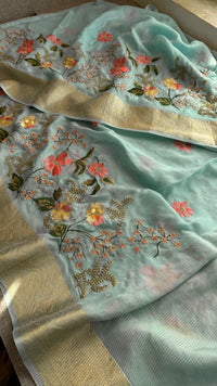 Pure Crepe Silk Banarasi Saree with Multi-Thread Embroidery