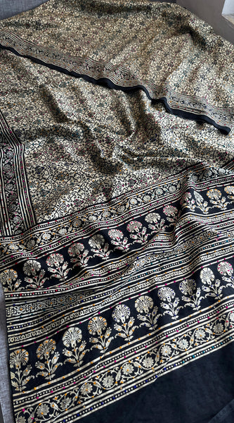 Pure Tussar Silk Saree with Hand Knot & Sequins Work