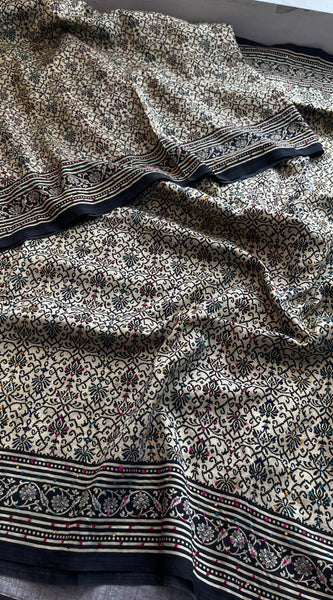 Pure Tussar Silk Saree with Hand Knot & Sequins Work