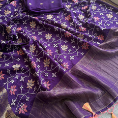 Pure Munga Silk Banarasi Saree with Multi-Thread Embroidery & Blouse