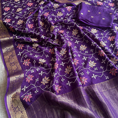 Pure Munga Silk Banarasi Saree with Multi-Thread Embroidery & Blouse