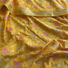 Pure Munga Silk Banarasi Saree with Multi-Thread Embroidery & Blouse