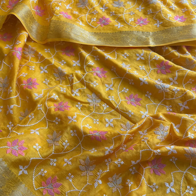 Pure Munga Silk Banarasi Saree with Multi-Thread Embroidery & Blouse