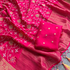 Pure Munga Silk Banarasi Saree with Multi-Thread Embroidery & Blouse