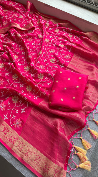 Pure Munga Silk Banarasi Saree with Multi-Thread Embroidery & Blouse