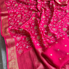 Pure Munga Silk Banarasi Saree with Multi-Thread Embroidery & Blouse