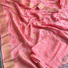 Pure Munga Silk Banarasi Saree with Multi-Thread Embroidery & Blouse
