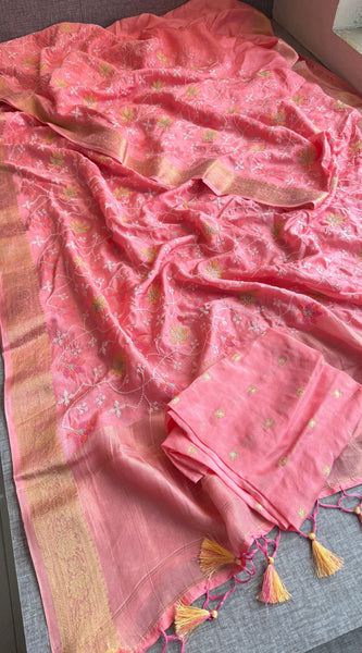 Pure Munga Silk Banarasi Saree with Multi-Thread Embroidery & Blouse