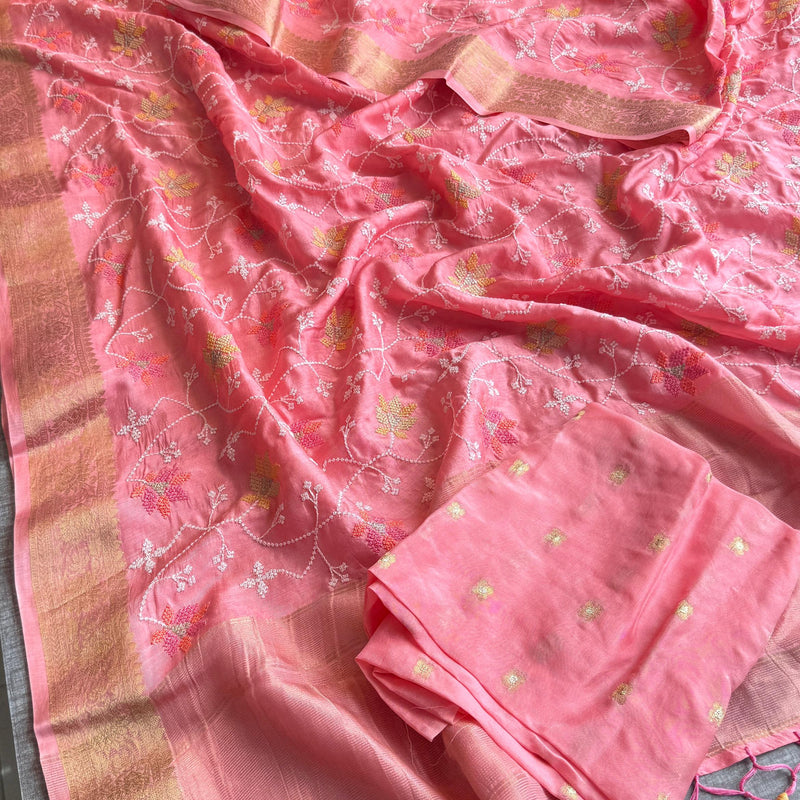 Pure Munga Silk Banarasi Saree with Multi-Thread Embroidery & Blouse