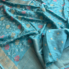 Pure Munga Silk Banarasi Saree with Multi-Thread Embroidery & Blouse
