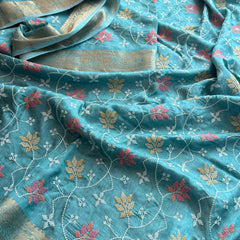 Pure Munga Silk Banarasi Saree with Multi-Thread Embroidery & Blouse