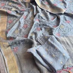 Pure Munga Silk Banarasi Saree with Multi-Thread Embroidery & Blouse