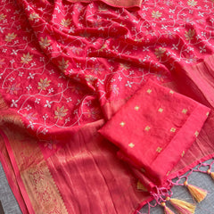 Pure Munga Silk Banarasi Saree with Multi-Thread Embroidery & Blouse