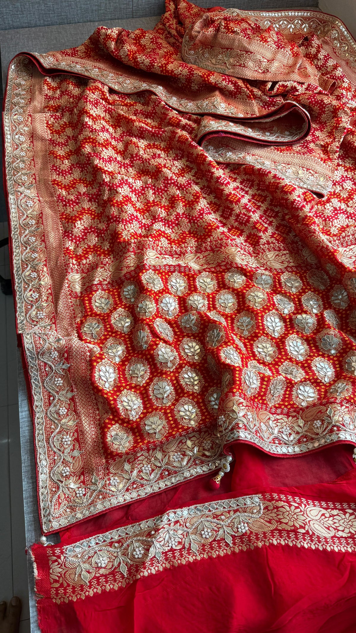 Pure Khaddi Georgette Banarasi Saree with Zardozi, Gotapatti & Pearl Work