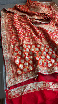Pure Khaddi Georgette Banarasi Saree with Zardozi, Gotapatti & Pearl Work