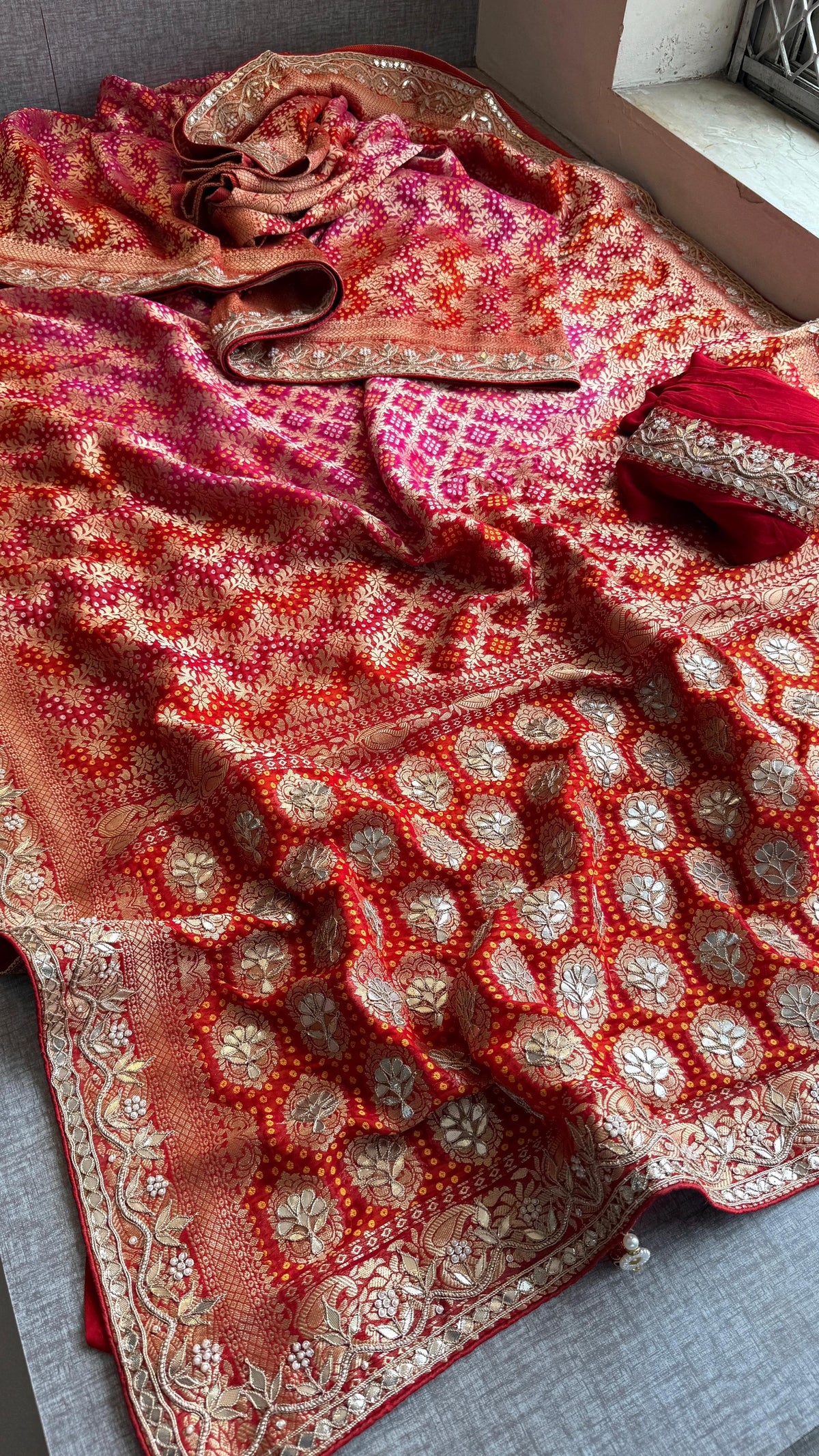 Pure Khaddi Georgette Banarasi Saree with Zardozi, Gotapatti & Pearl Work