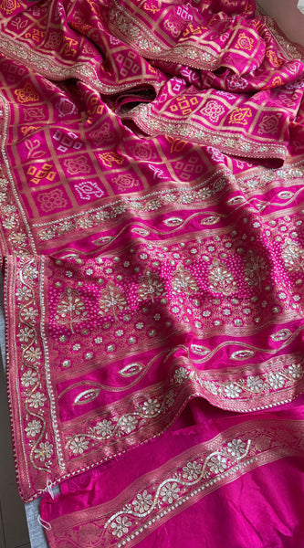 Pure Munga Silk Banarasi Saree with Zardozi, Sequins, Pearl & Kutdana Work