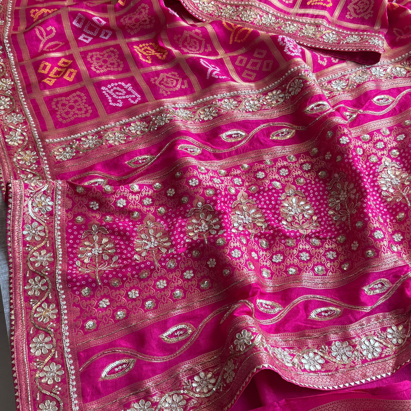 Pure Munga Silk Banarasi Saree with Zardozi, Sequins, Pearl & Kutdana Work