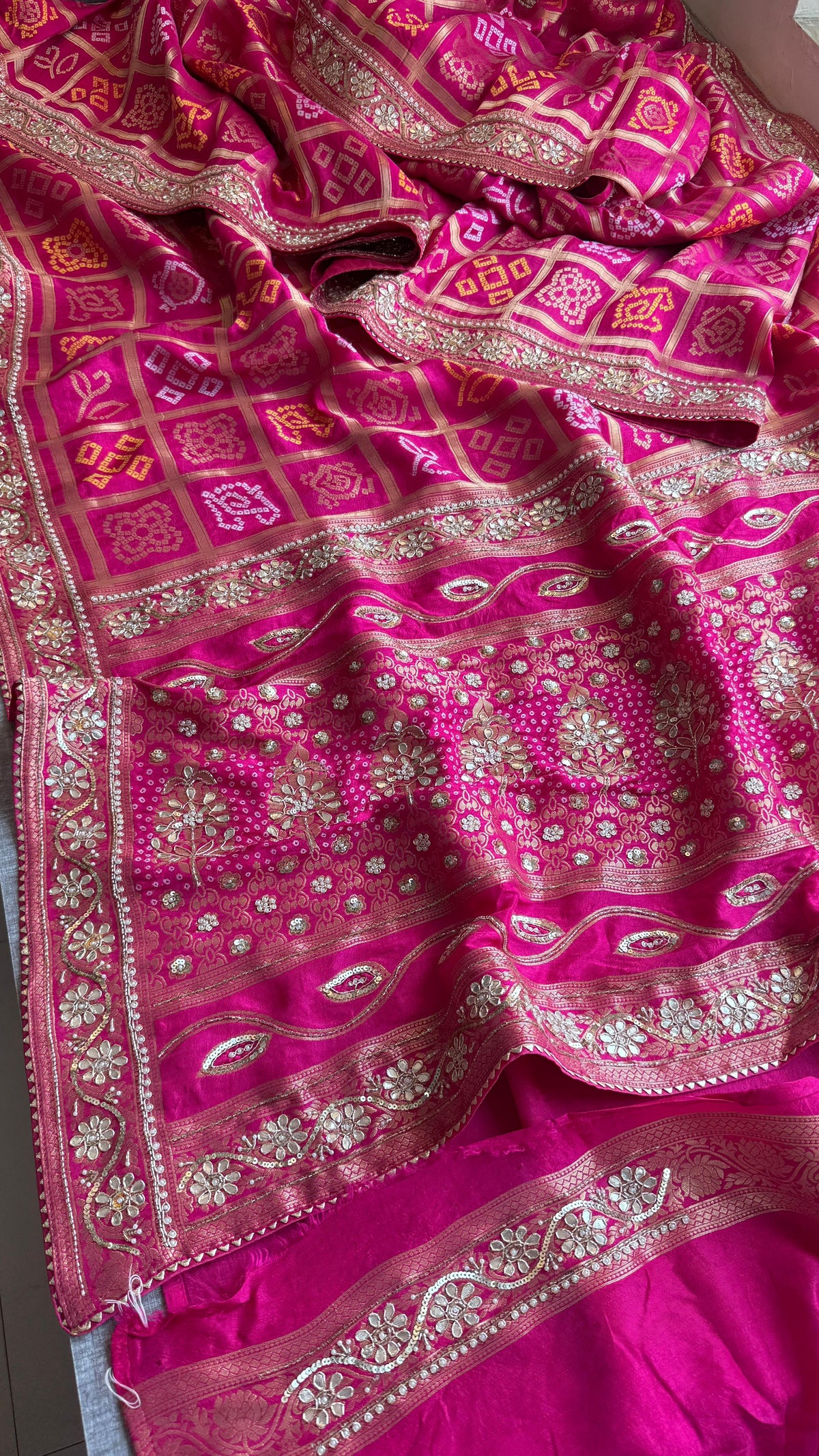 Pure Munga Silk Banarasi Saree with Zardozi, Sequins, Pearl & Kutdana Work