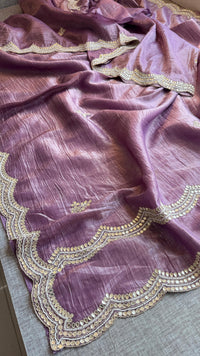 Pure Crush Chinon Saree with Handcrafted Zardozi & Sequin Embellishments