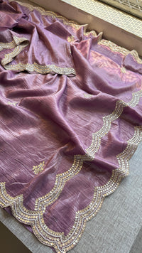 Pure Crush Chinon Saree with Handcrafted Zardozi & Sequin Embellishments
