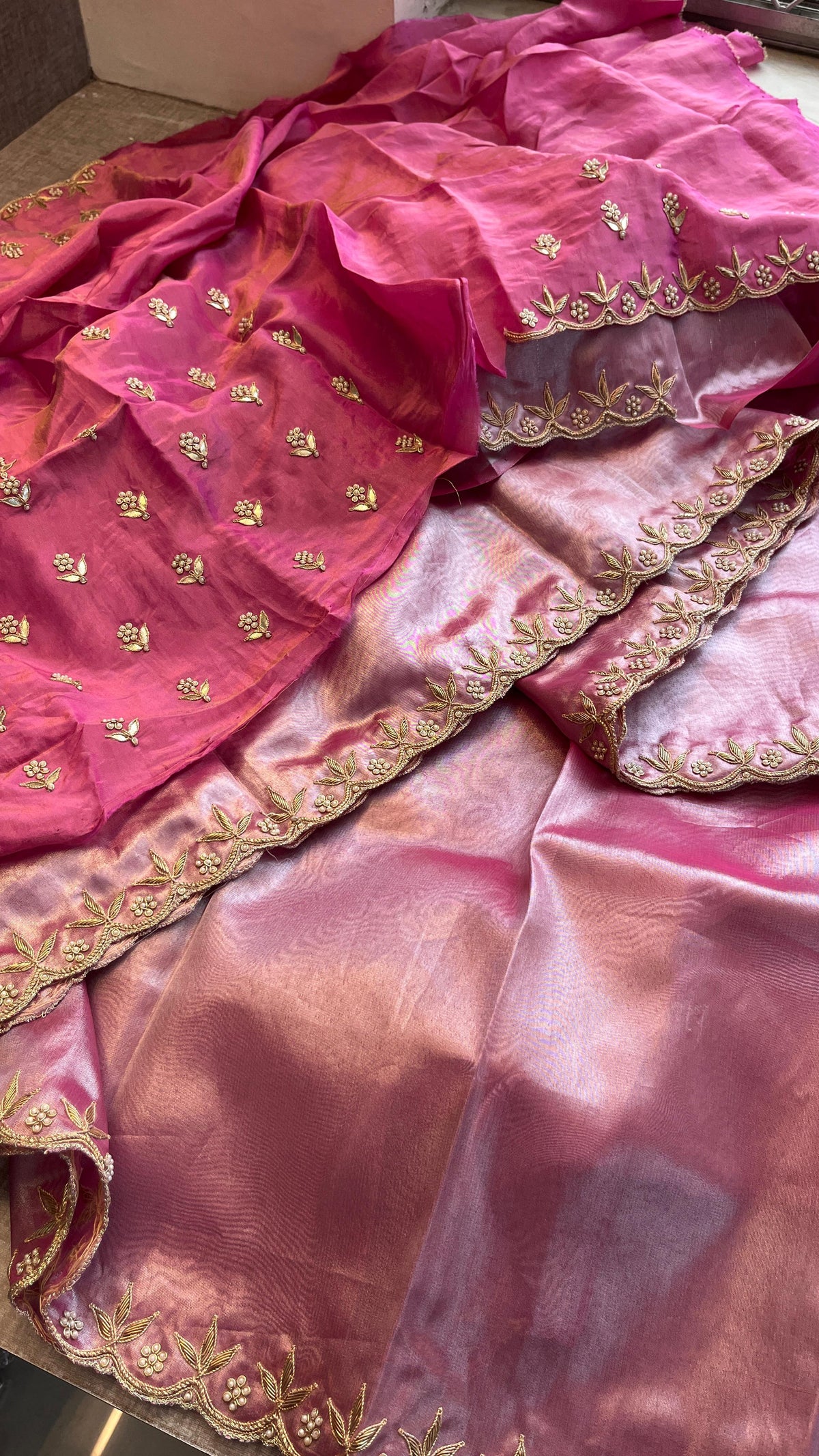 Pure Tissue Handloom Silk Saree with Zardozi, Pearl & Sequin Embellishment