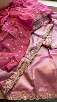 Pure Tissue Handloom Silk Saree with Zardozi, Pearl & Sequin Embellishment