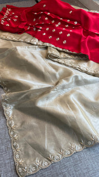 Pure Tissue Handloom Silk Saree with Zardozi, Pearl & Sequin Embellishment