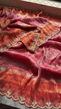 Pure Soft Tissue Munga Silk Saree with Zardozi, Resham & Pearl Work