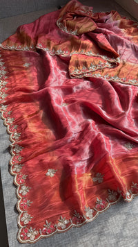 Pure Soft Tissue Munga Silk Saree with Zardozi, Resham & Pearl Work