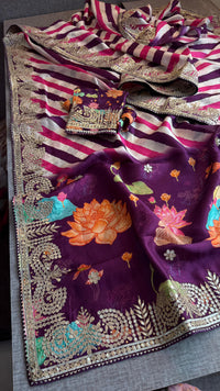 Pure Munga Crepe Silk Saree with Leheriya Blouse & Gotapatti Work