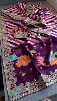 Pure Munga Crepe Silk Saree with Leheriya Blouse & Gotapatti Work