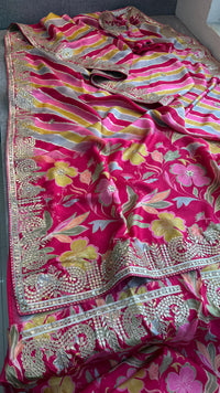 Pure Munga Crepe Silk Saree with Leheriya Blouse & Gotapatti Work