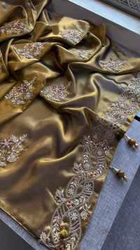Pure Tissue Handloom Silk Saree with Zardozi, Pearl & Gotapatti Work