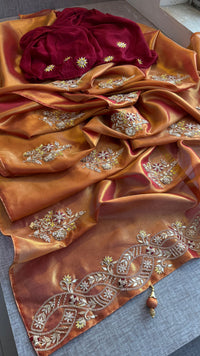 Pure Tissue Handloom Silk Saree with Zardozi, Pearl & Gotapatti Work