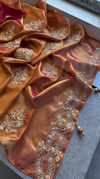 Pure Tissue Handloom Silk Saree with Zardozi, Pearl & Gotapatti Work