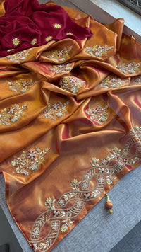 Pure Tissue Handloom Silk Saree with Zardozi, Pearl & Gotapatti Work