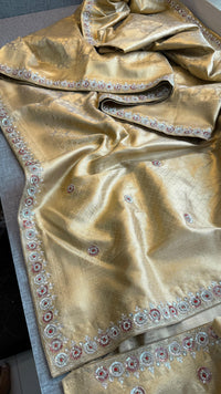 Pure Tissue Kanjivaram Banarasi Saree with Zardozi & Pearl Embellishments