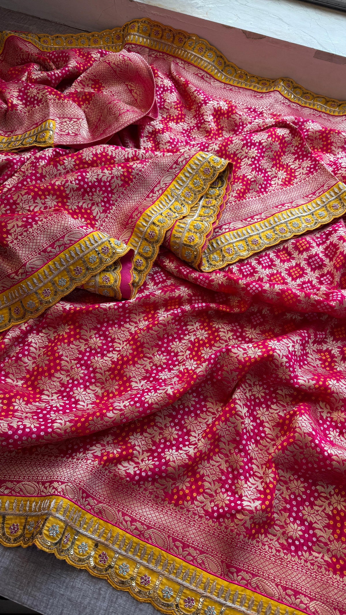 Pure Khaddi Georgette Banarasi Saree with Zardozi, Aari & Pearl Work