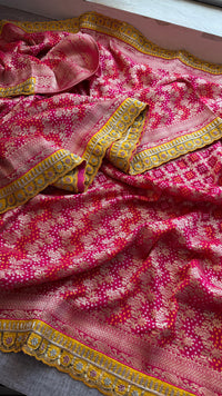Pure Khaddi Georgette Banarasi Saree with Zardozi, Aari & Pearl Work