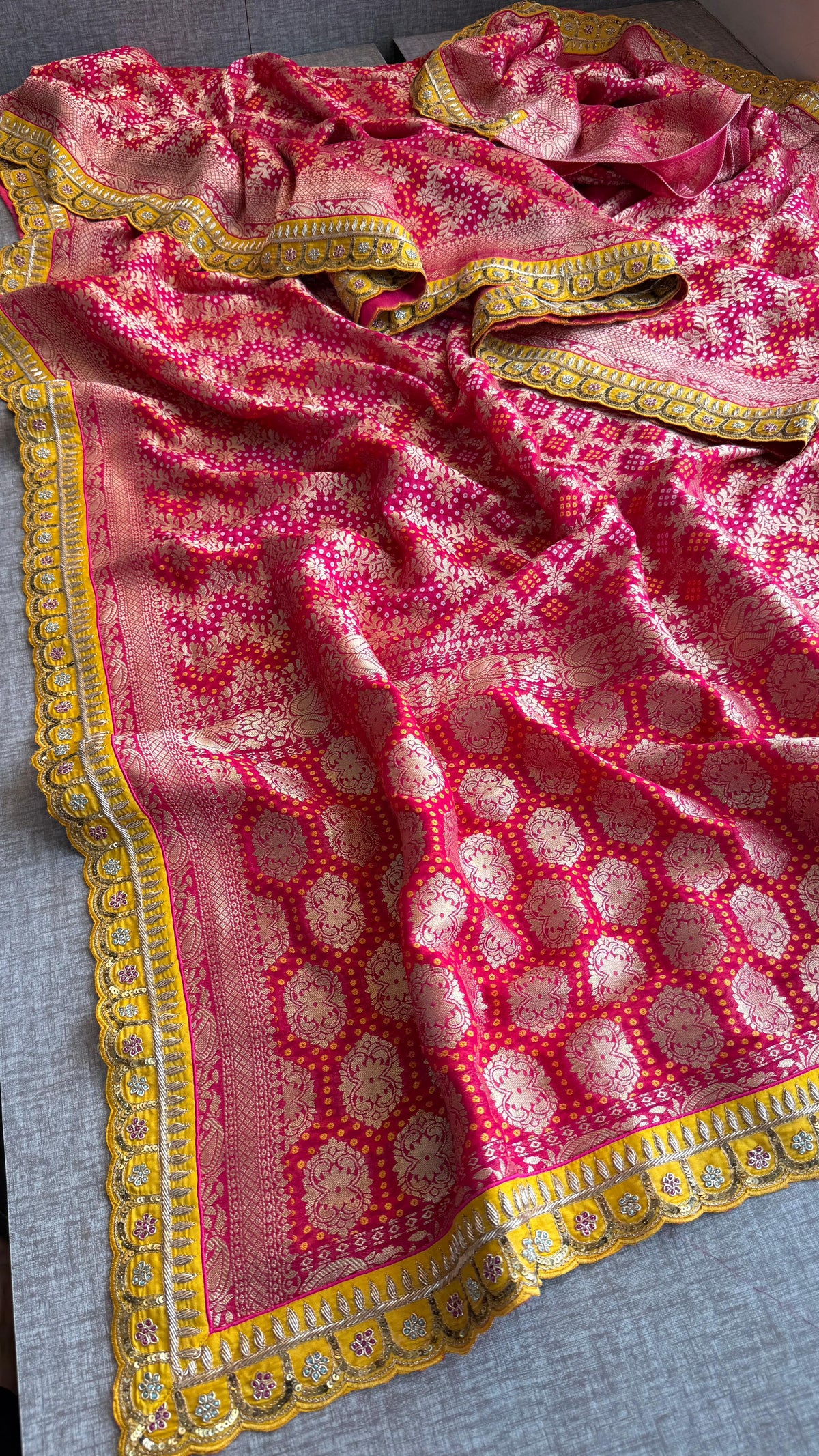 Pure Khaddi Georgette Banarasi Saree with Zardozi, Aari & Pearl Work